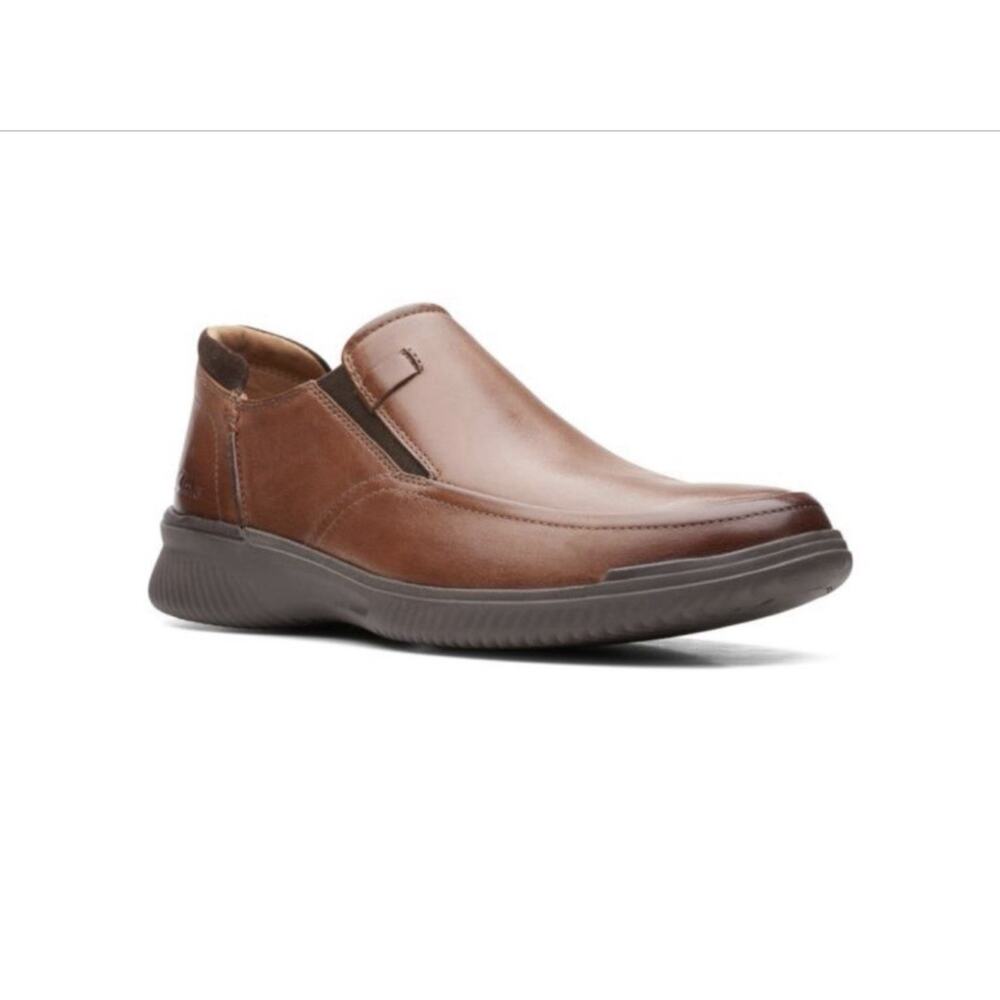 Men's Loafers Clarks Donaway Step NWO box Dark Tan Leather Comfort Shoe Size 9 M